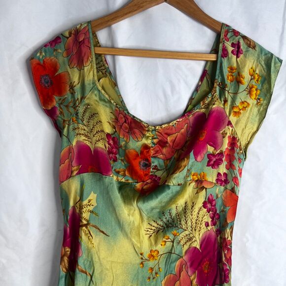 Anthropology Possibility 100% Silk Boho Dress Vibrant Floral Print Y2K Size XL - Picture 3 of 7